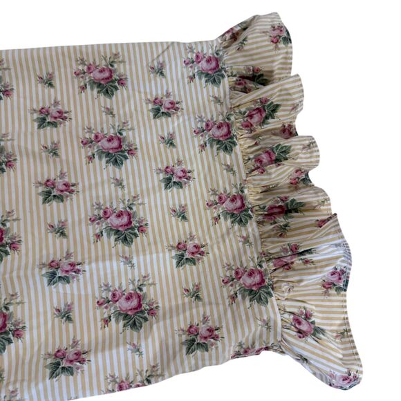 Ralph Lauren Sophie Brooke Yellow Floral Stripe Ruffle Pillow Case Sham Standard - Picture 4 of 9